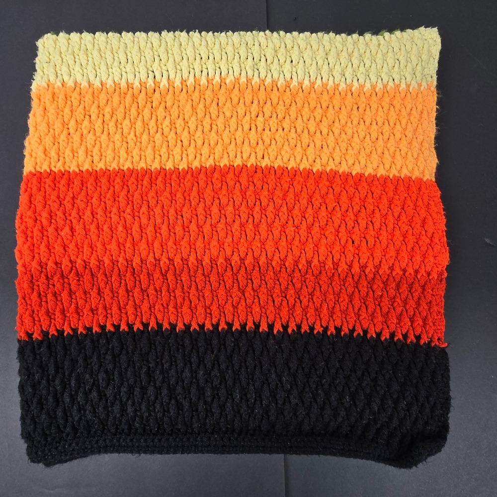 Vintage Inspired Crochet Popcorn Stitch Multicolor Retro Throw 36x38